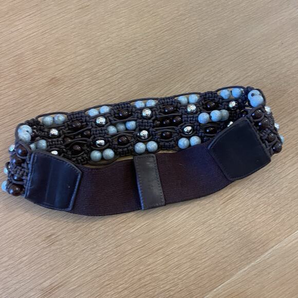 Anthropologie Beaded Macrame Belt Size S Leather Western Coastal Cowgirl Boho - Picture 6 of 7